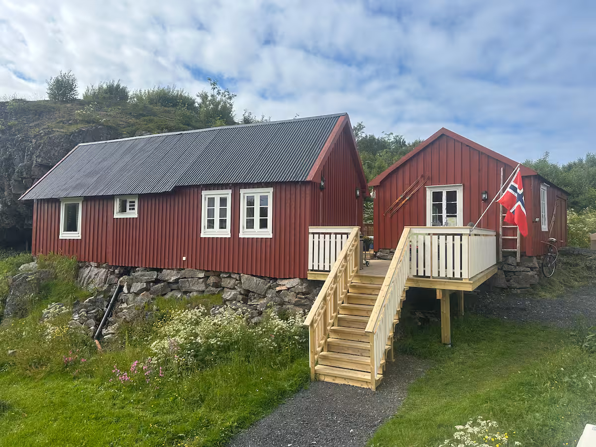 Cozy interior with a view of the Lofoten mountains